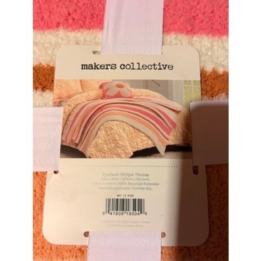 Makers Collective Eyelash Stripe Throw Blanket Unisex 50x60 Pink Orange NWT Cozy